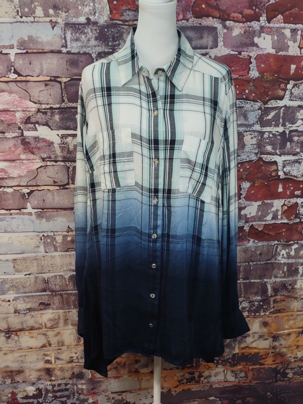 Lane Bryant Ombre Plaid Flannel Button-Down Shirt